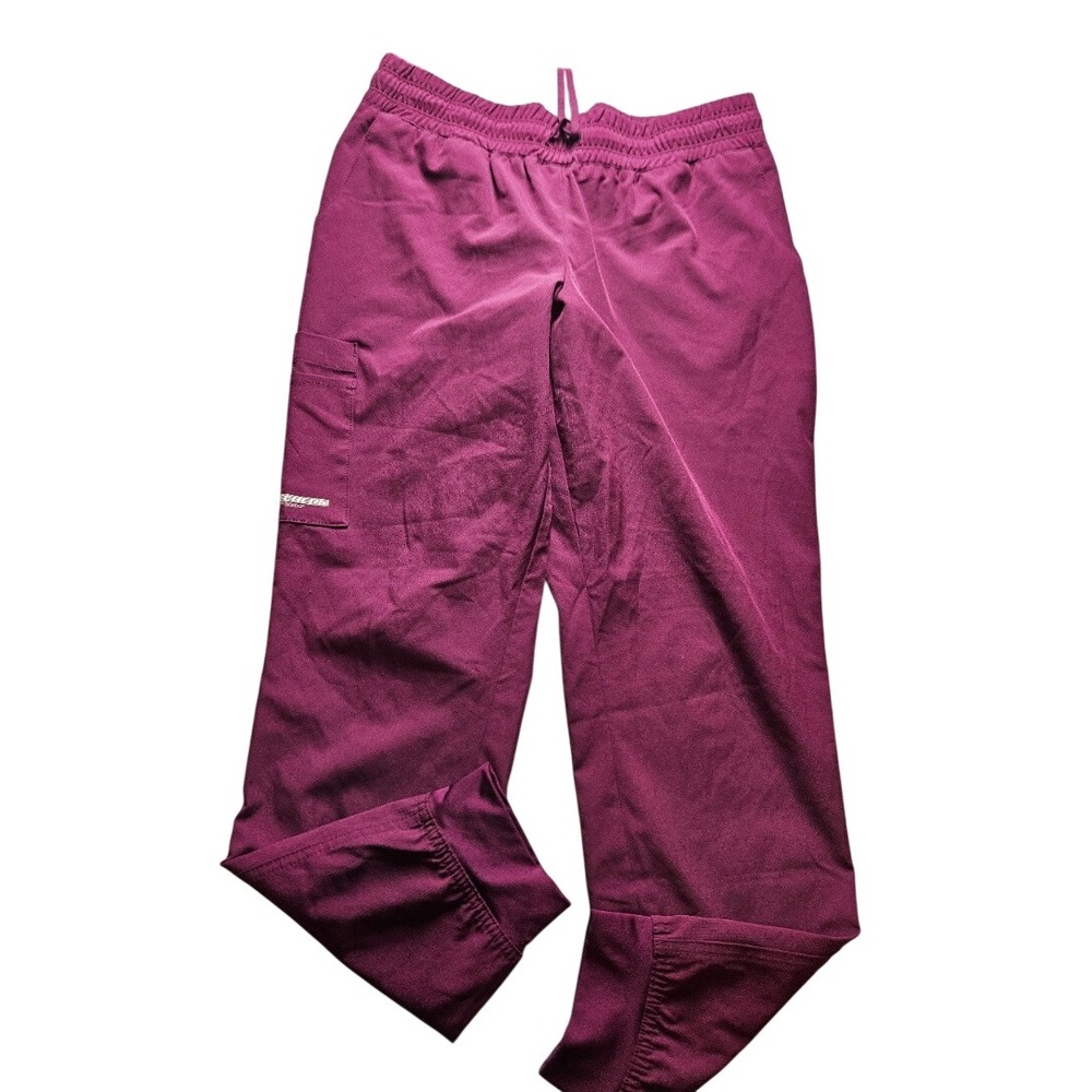 Skechers by Barco Womens Scrub Pants Burgundy Jogger Cargo Pockets Size MP
